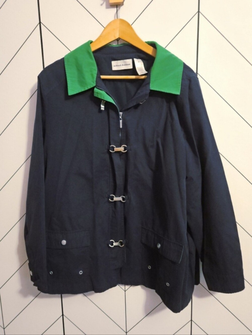 Alfred Dunner Navy and Green Toggle Jacket, Size 18